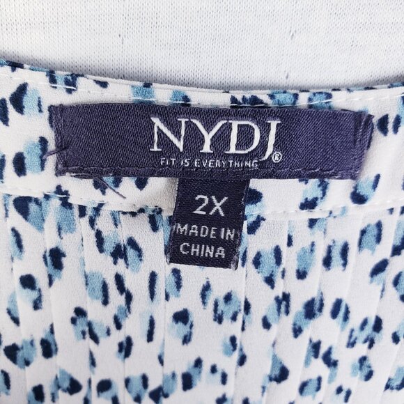 NYDJ Pintuck Blouse Top Plus Size 2X Leopard Print Flowy Blue White - Picture 3 of 11